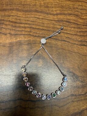 Sterling-Tone Multicolor Crystal Adjustable Bracelet.Silver plated.